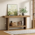 thumbnail image 1 of Finmind 63-inch Solid Wood Console Table, 2-Tier Farmhouse Entryway Table, Narrow Sofa Console Behind Couch, Light Brown, 1 of 8