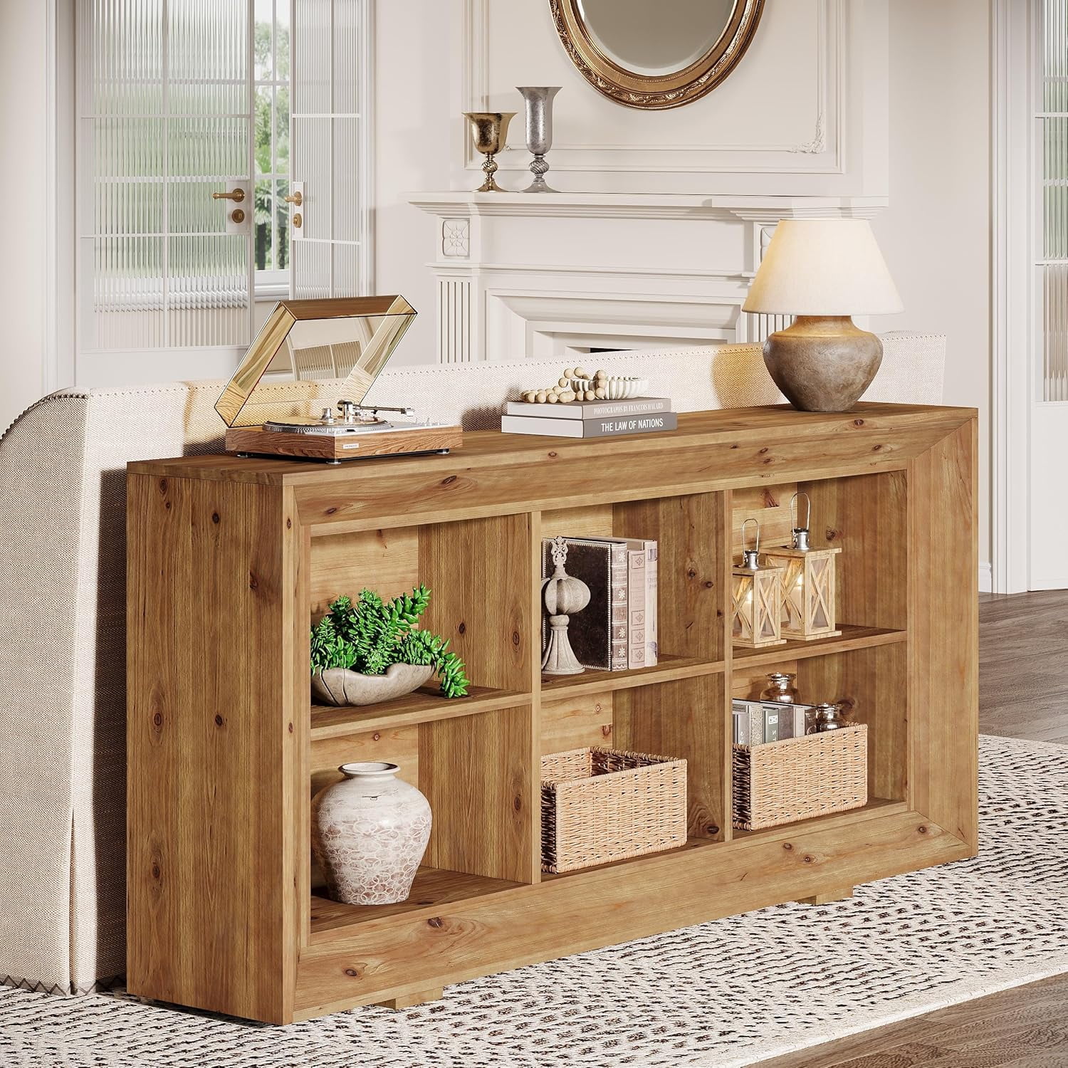 63-Inch Solid Wood Console Table, Farmhouse Entryway Table with 6 ...
