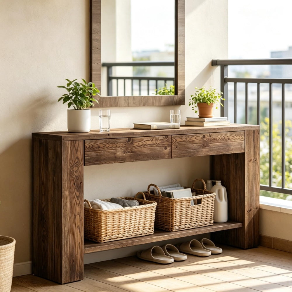 63 Inch Solid Wood Console Table with 2 Drawers, Extra Long Sofa Table, Storage Entryway Accent Table for Living Room Hallway Foyer
