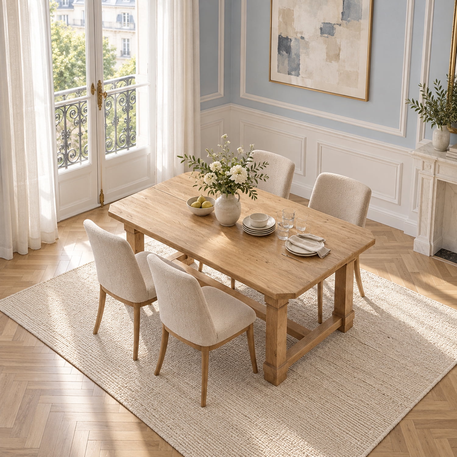 63 Inch Solid Wood Dining Table For 4-6, Farmhouse Kitchen Table With ...