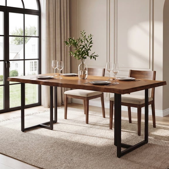 63-Inch Solid Wood Dining Table Rectangular Kitchen & Dining Table with Live-Edge Inspired Top and Industrial Metal Legs, Seats 46