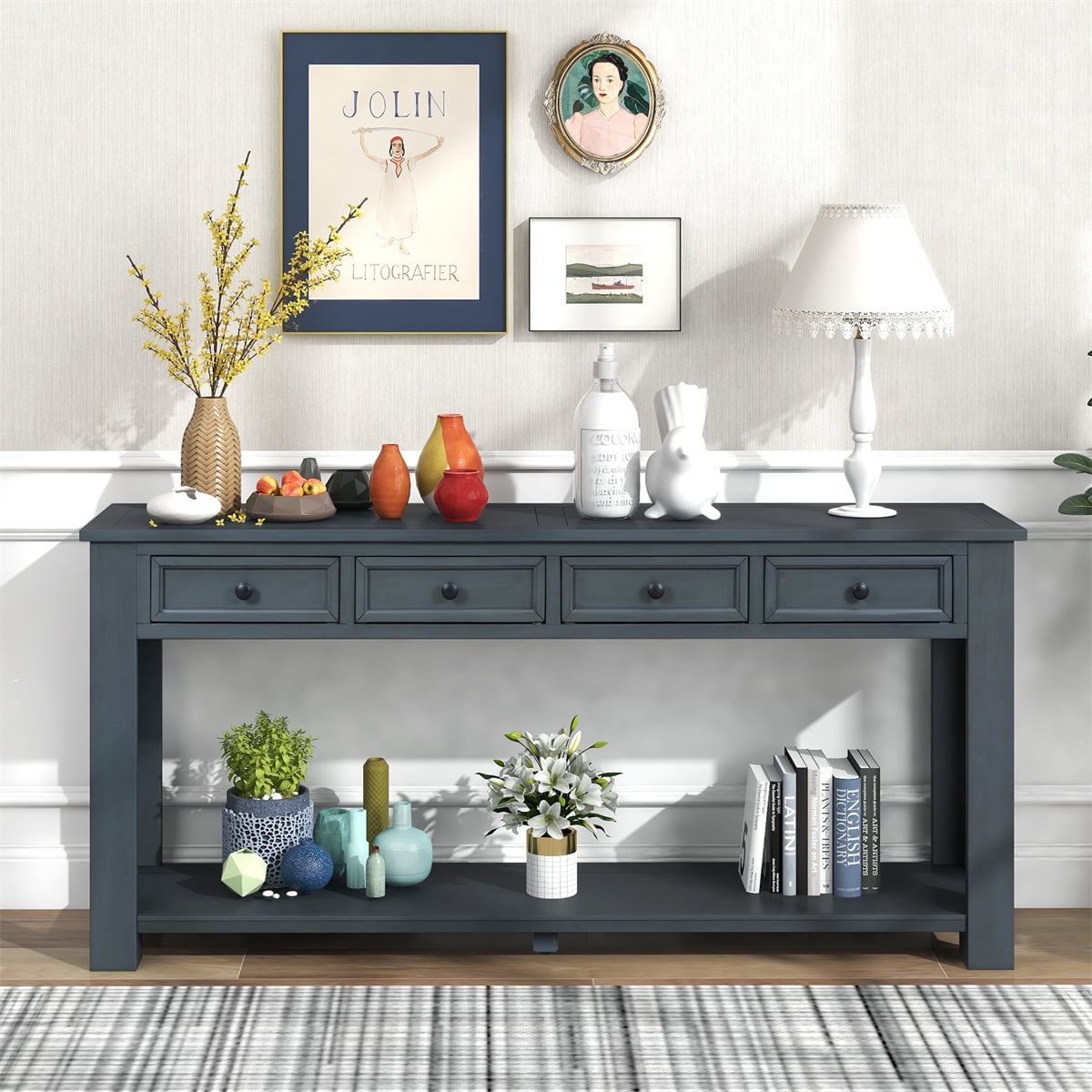63 Inch Solid Wood Long Console Table