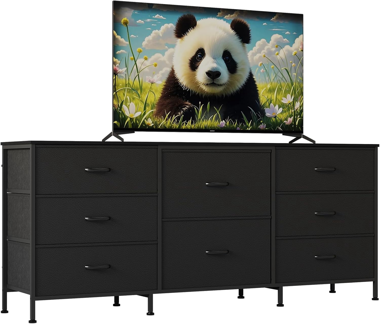 63 Inch TV Stand Dresser for Bedroom, 8 Fabric Drawers, for 65 70 75 Inch TV, Entertainment Center with Storage Media TV Console Table