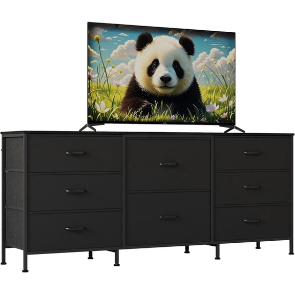 63 Inch TV Stand Dresser for Bedroom, 8 Fabric Drawers, for 65 70 75 Inch TV, Entertainment Center with Storage Media TV Console Table