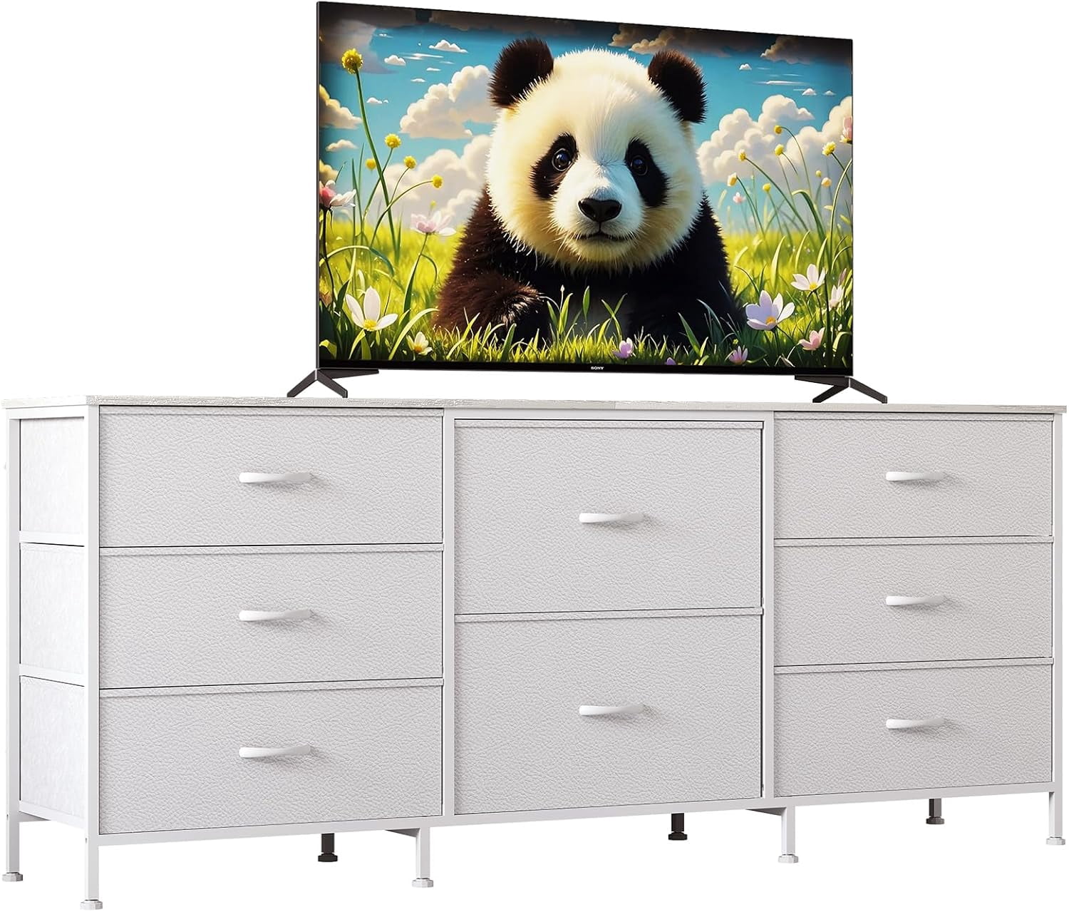 63 Inch TV Stand Dresser for Bedroom, 8 Fabric Drawers, for 65 70 75 Inch TV, Entertainment Center with Storage Media TV Console Table