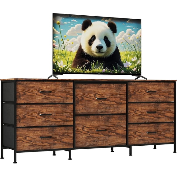 63 Inch TV Stand Dresser for Bedroom, 8 Fabric Drawers, for 65 70 75 Inch TV, Entertainment Center with Storage Media TV Console Table
