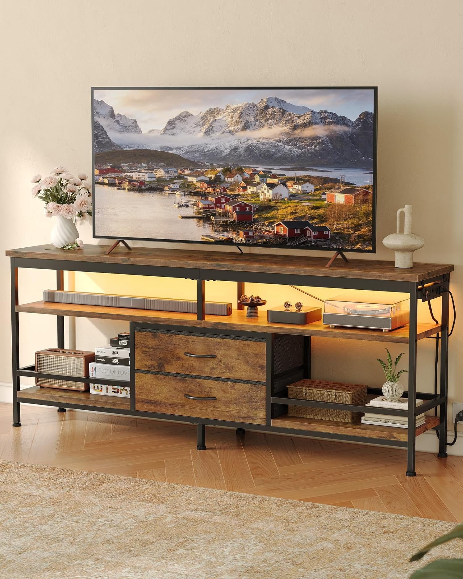 63 Inch TV Stand, Entertainment Center for 55 to 75 Inch TVs with LED ...