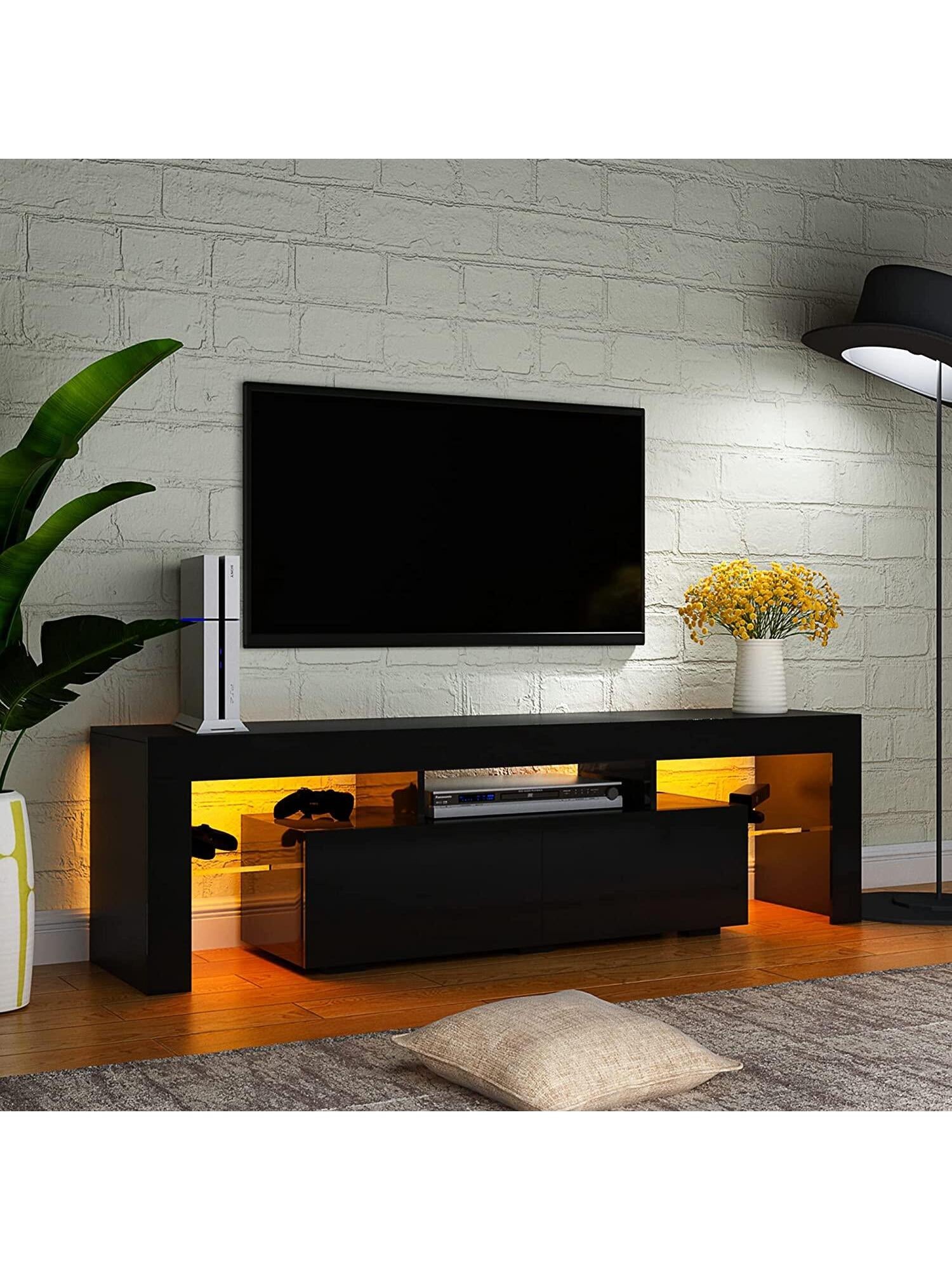 63 Inch TV Stand,Led TV Stand High Glossy Entertainment Center Modern Television Stands with