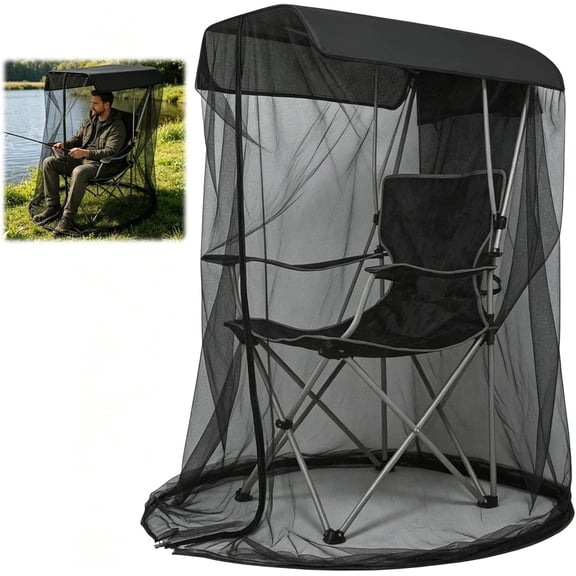 63 Inch Tall Black Mosquito Net Cover for Canopy Chair, Zipper Mesh Bug Screen with Waterproof Top, 35 x 32 Inch for Camping Fishing, Chair Frame Not Included