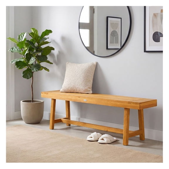 63 Inch Teak Wood Dining Table - Solid Wood Kitchen Table for 3 People - Natural Finish