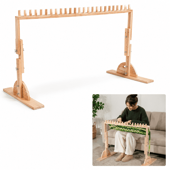 63 Inch Vertical Adjustable Wooden Chunky Blanket Weaving Loom