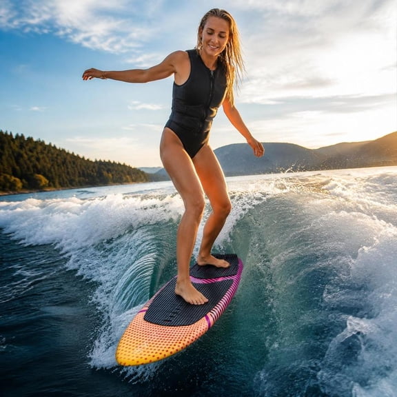 63-Inch Wakesurf Board with Eps Foam Core, Non-Slip Eva Traction Pad and 3 Tail Fins, 250 Lbs Capacity Wake Surfing Board for Adults
