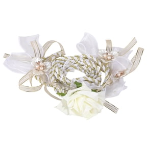 63 Inch Wedding Lasso Rope, Gold White Decorative Cord with Ribbon Blooms and Pearl Embellishments, Christian Ceremony Accessory, Light Ornament