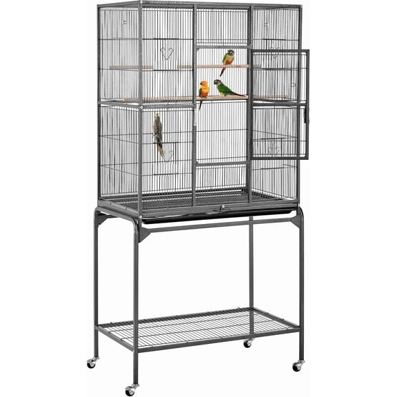 63-Inch Wrought Iron Rolling Large Bird Cage for African Grey Small Quaker Amazon Parrots Canary Bird Flight Cage