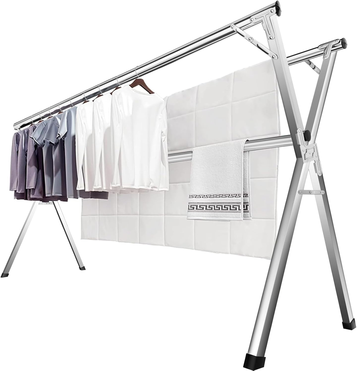 Steel Linen Rack 63 Inches Clothes Drying Rack, Drying Rack Clothing Folding Indoor ...