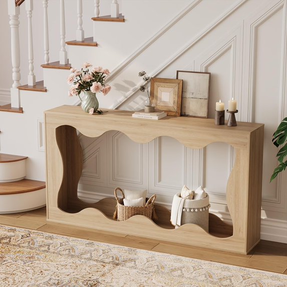 63 Inches Farmhouse Console Table with Storage, Couch Table Behind Sofa, Long Entryway Sofa Station, Narrow Console Stand, Hallway Stand for Entryway Living Room