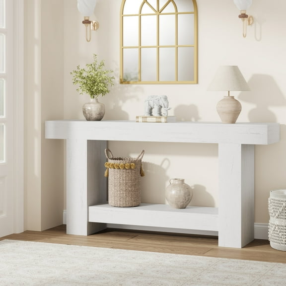 63 Inches Long Console Table for Entryway, Wood Farmhouse Console Table for Living Room, 2-Tier Large Sofa Table with Storage, Wooden Entryway Entry Table for Entrance, Hallway
