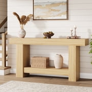 63 Inches Long Console Table for Entryway, Wood Farmhouse Console Table for Living Room, 2-Tier Large Sofa Table with Storage, Wooden Entryway Entry Table for Entrance, Hallway