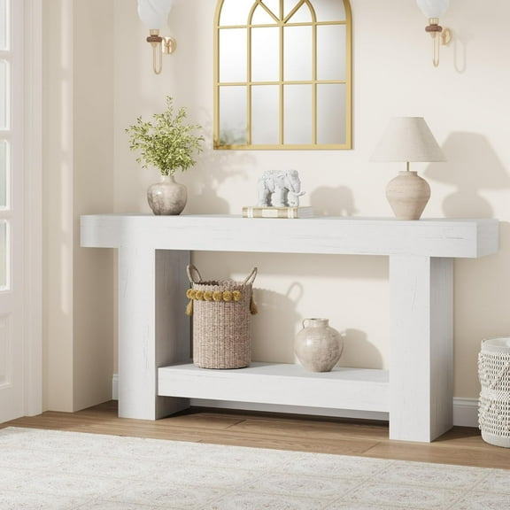 63 Inches Long Console Table for Entryway, Farmhouse Console Table for Living Room, 2-Tier Large Sofa Table with Storage,  for Entrance, Hallway
