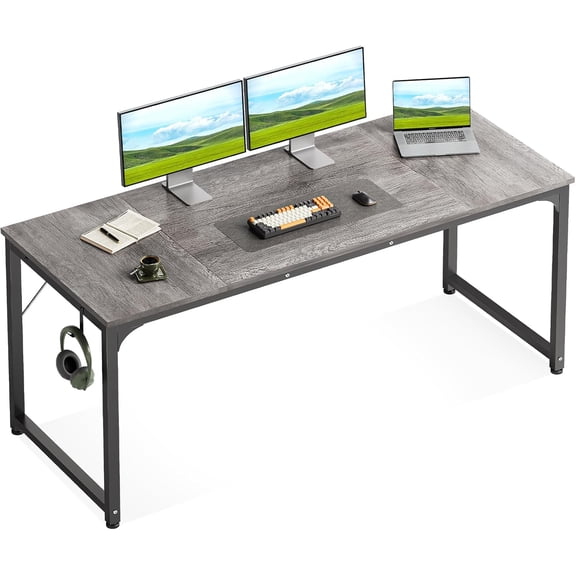 63 Inches Small Computer Desk, Work Study Table for Home Office, Kids Student Writing Desk with Headphone Hooks, Grey