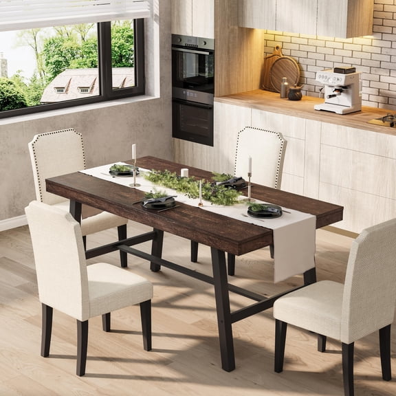 63" Industrial Rectangular Dining Table for 4-6, Rustic Wood Tabletop with Heavy Duty Metal Legs, Modern Farmhouse for Kitchen Dining Room, Table Only