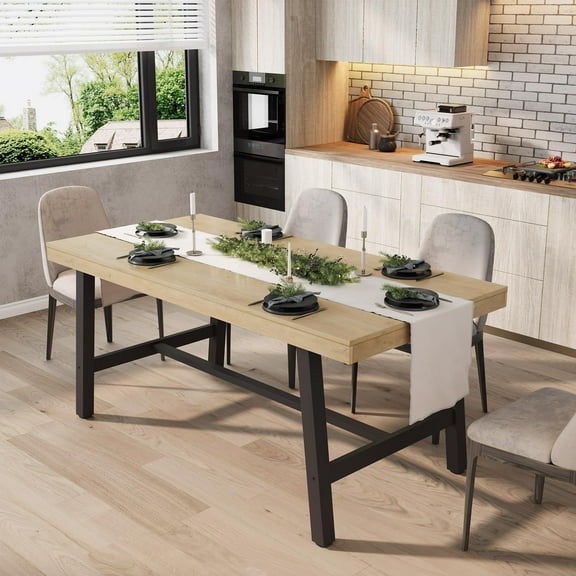 63" Industrial Rustic Dining Table – Heavy-Duty Metal Legs, Rectangular Tabletop for 4-6, Easy Assembly Kitchen & Dining Room Furniture