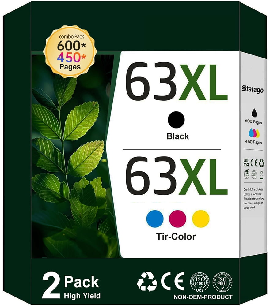 63 Ink Cartridge Compatible for HP 63 63xl Ink Cartridges - Black and Color (Tri-Color), 2 Pack