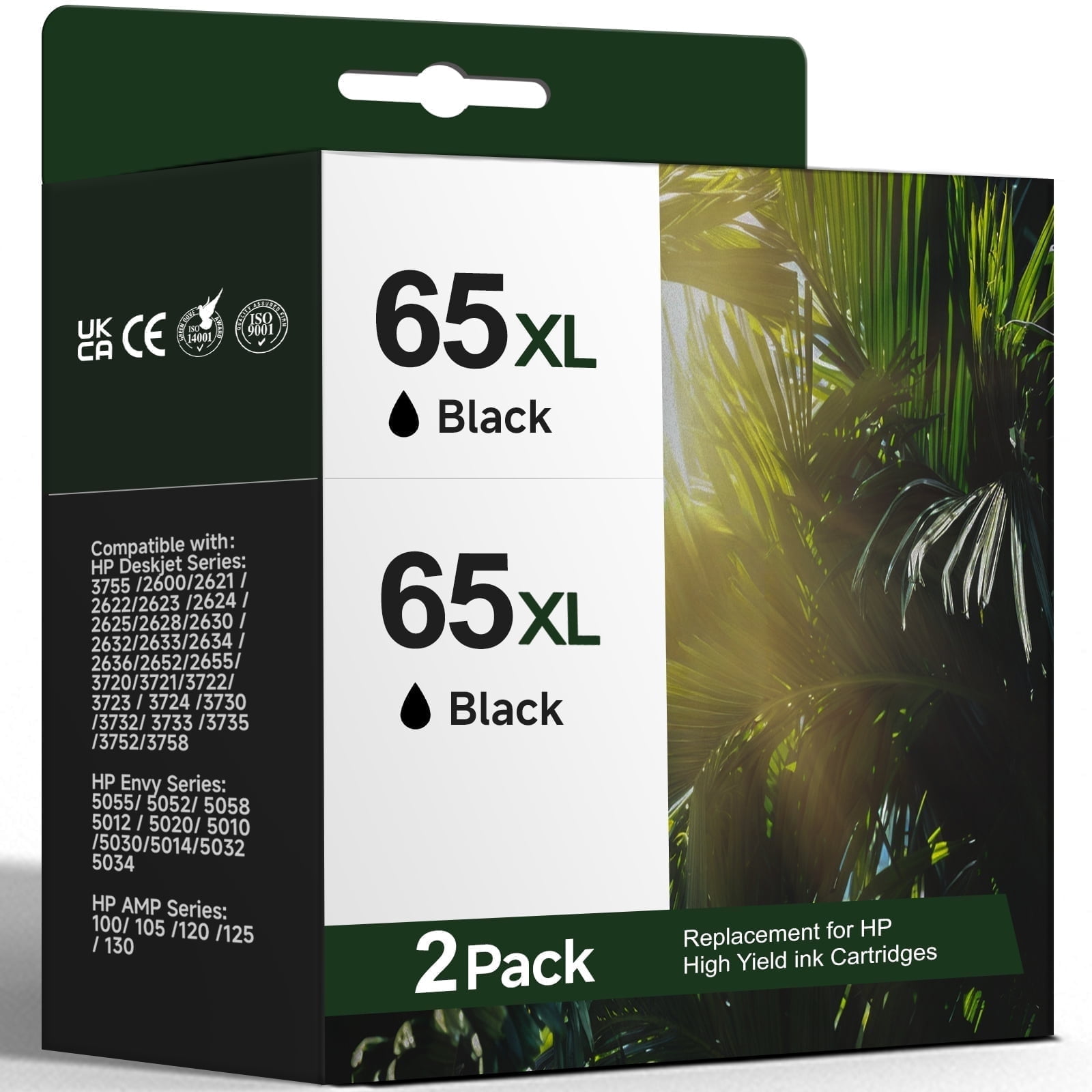 65 Black Ink Cartridge Compatible for HP 65 65XL Ink Cartridge Black for Printer Ink 65 XL Black High Yield Ink Cartridge (2 Black)