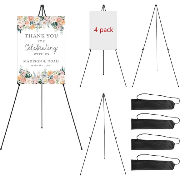 63'' Instant Easel,Easel Stand for Display,Art, and Crafts,Foldable Portable Ground Easel for Wedding Banner and Poster Display Stand,Easel Display Metal Tripod with Portable Bag.