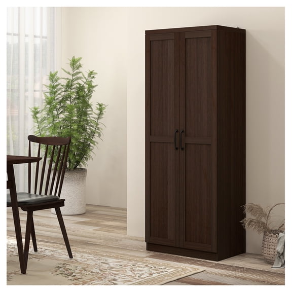 63" Kitchen Pantry Cabinet, 2 Door Freestanding Storage, Cinnamon Cherry Finish