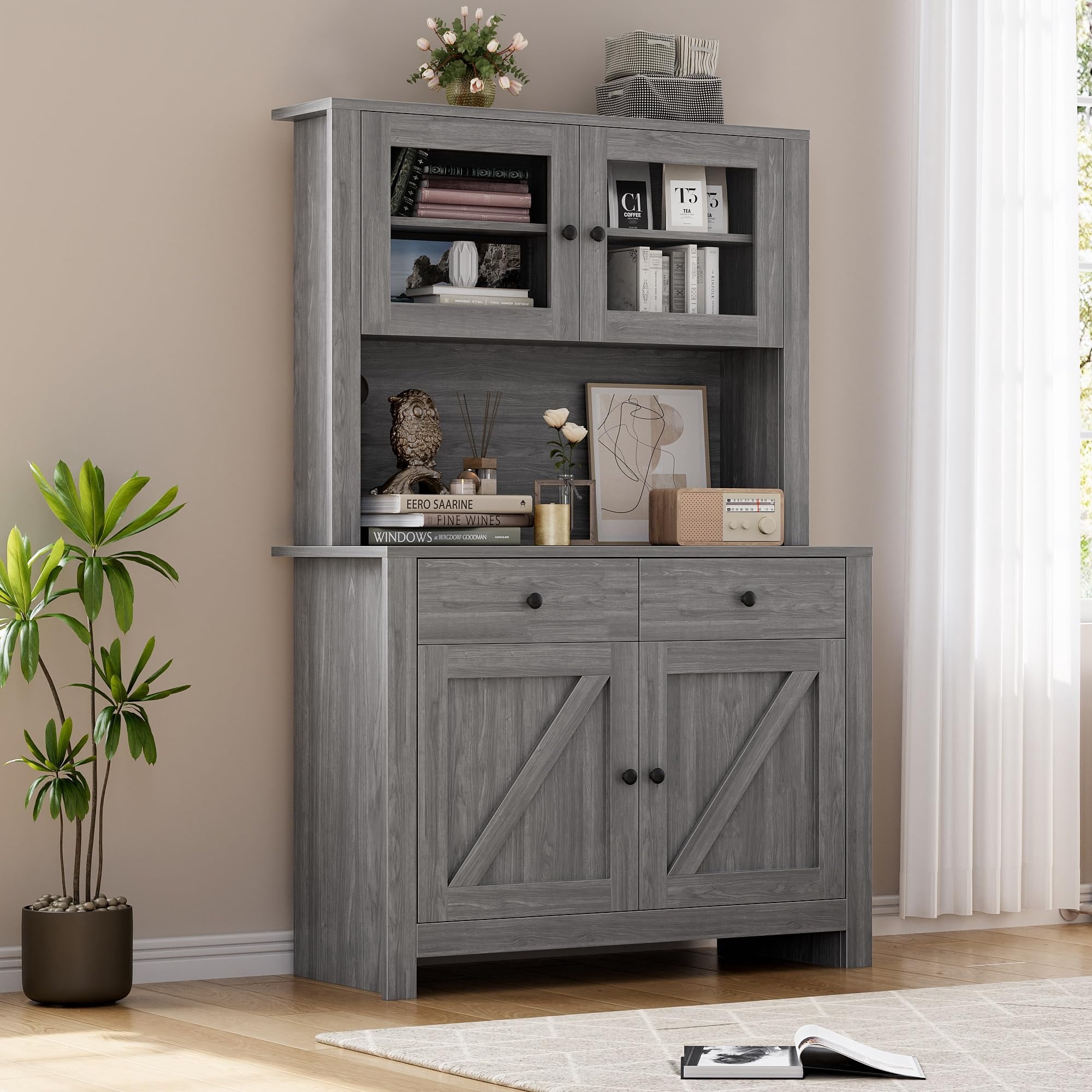 63" Kitchen Pantry Cabinet with Drawers, Hutch Cabinet with Storage, Microwave Stand, Adjustable Shelves, Freestanding Tall Pantry Storage for Dining Room, Living Room