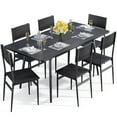 thumbnail image 1 of 63” Kitchen Table and Chairs Set for 6, Lofka Extendable Dining Table Sets with 6 Wood High Back Seating Chairs, Black, 1 of 8