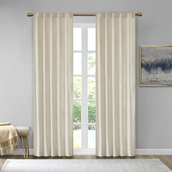 63"L*37"W 510 Design Colt Poly Velvet Window Panel Pair, Fits up to a 1.25" Diameter Rod, Machine Washable for Easy Care, Ivory