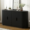 thumbnail image 1 of 63''L Large Sideboard Buffet Cabinet, Vertical Striped Door Storage Cabinet with Metal Handles, 2 Adjustable Shelves, Curved Design Sideboard Console Table for Entryway and Living Room, Black, 1 of 9