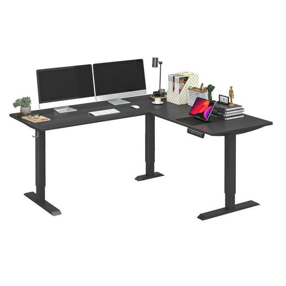 63" L Shaped Electric Standing Desk, Height Adjustable Stand up Corner Desk, Sit Stand Home Office Desk with Splice Board, Black