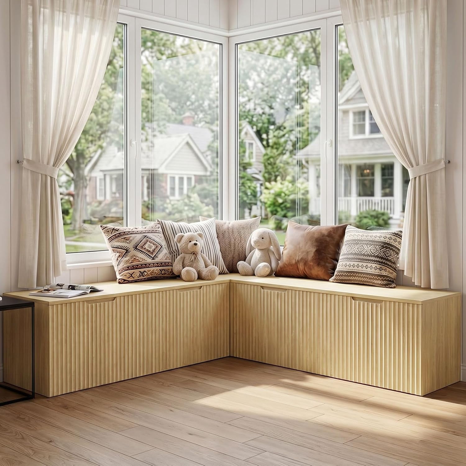 63" L Shaped Storage Bench, Modular Dining Bench Seating with Hidden Storage, Safety Soft-Close Hinges