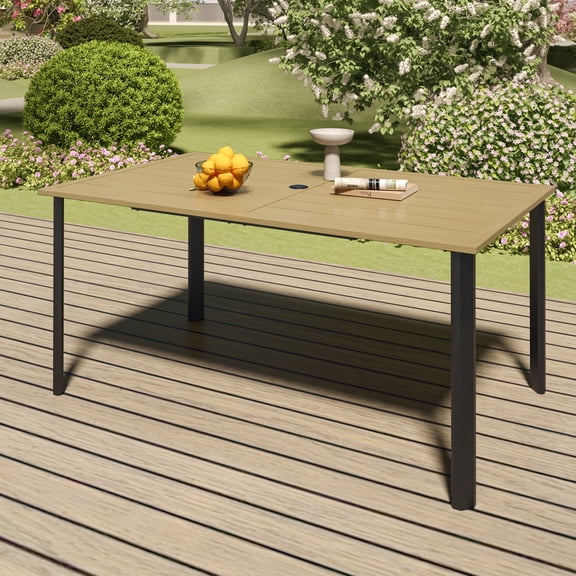 63"L X 38"W Outdoor Dining Table with Umbrella Hole
