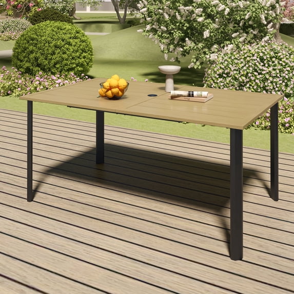 63"L X 38"W Outdoor Dining Table with Umbrella Hole