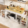 thumbnail image 1 of ANPOO Rolling Large Kitchen Island Cart with Sliding Drop Leaf, Trash Can Storage & Power Outlet, 7 Spice Racks, 63" White, 1 of 9