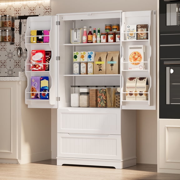 Noelse 63" H Kitchen Pantry Cabinet with Doors and Drawers, Solid & Sturdy, Storage Cabinet for Dining Room Entryway, Kitchen, Black