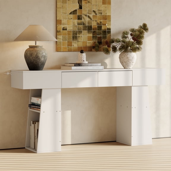 63" Long Console Table with 2 Drawers, Modern Farmhouse Entryway Table Behind Couch with Hidden Storage Space, Narrow Wood Sofa Table for Entryway Hallway, Living Room