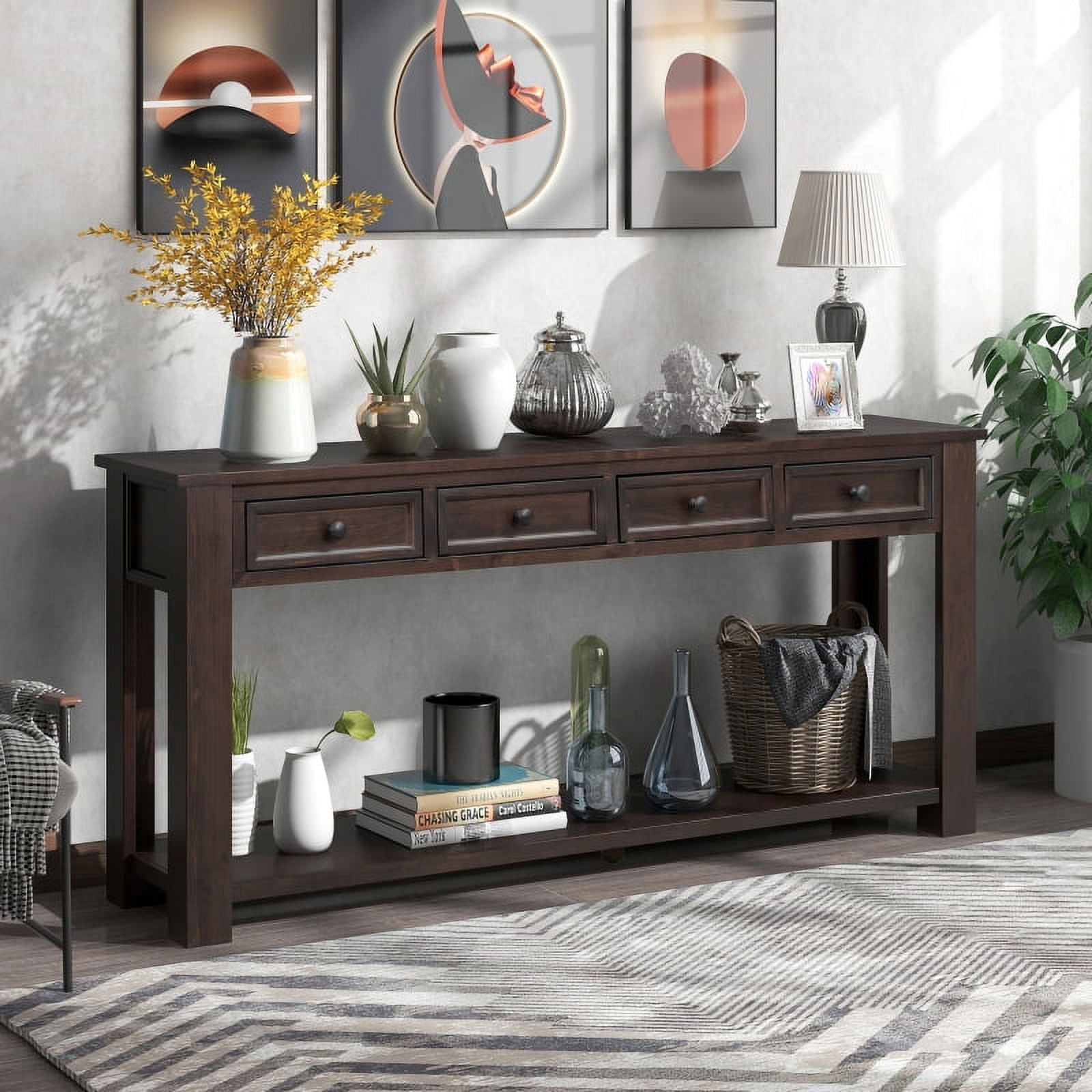 63" Long Console Table Behind Couch, Farmhouse Sofa Table, Entryway ...
