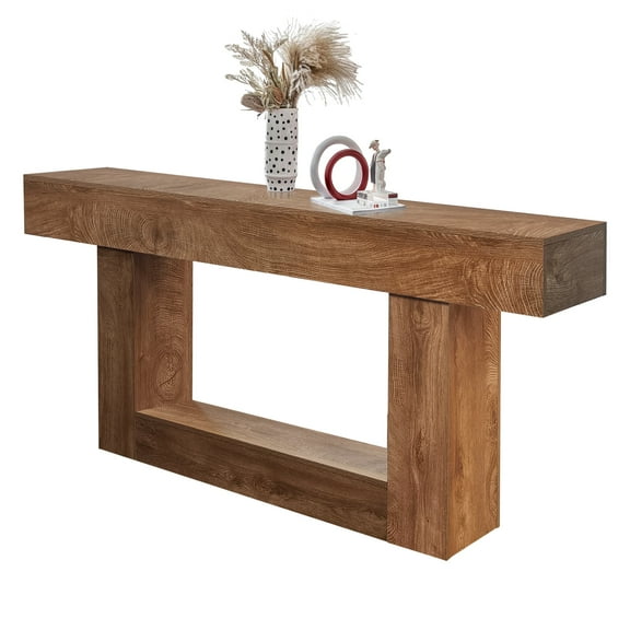 63" Long Console Table for Entryway - Farmhouse Sofa Table Behind Couch, Hallway & Living Room Table, Rustic Wood Entry Table for Foyer, Home Decor (Natural Brown)