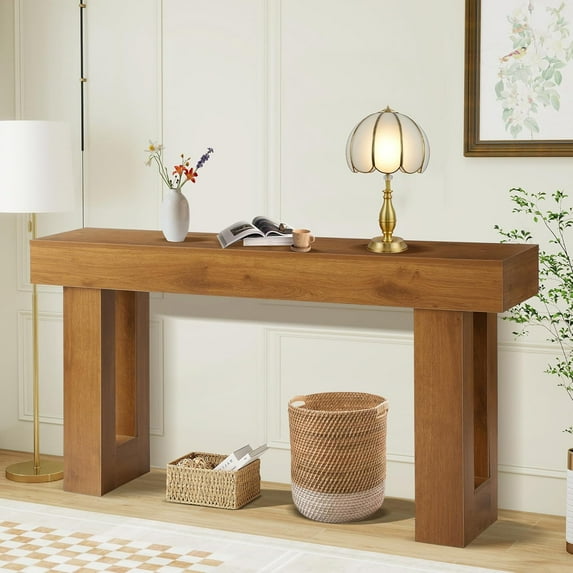63" Long Console Table, Farmhouse Sofa Table Behind Couch, Wooden Entry Console Tables with Storage for Living Room, Rectangular Entryway Table for Entrance, Hallway, Foyer (Rustic Brown)
