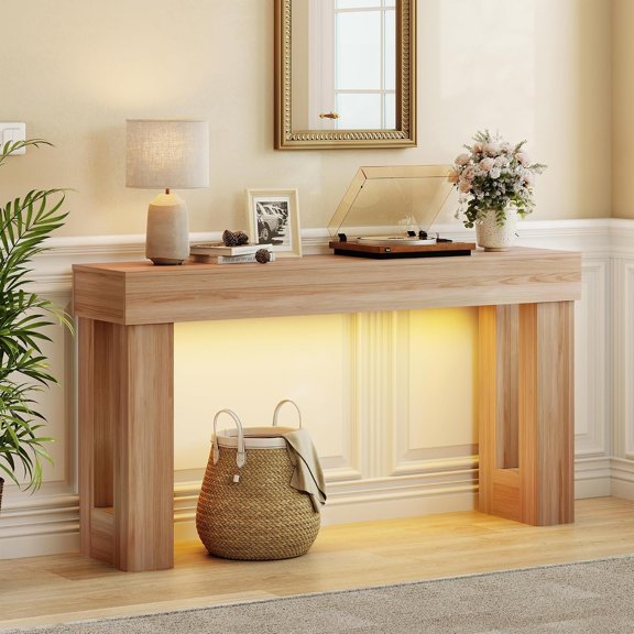 63" Long Console Table for Entryway with LED Light, Sofa Table Behind Couch, Narrow Entry Way Table for Living Room, Hallway, Entrance, Foyer,