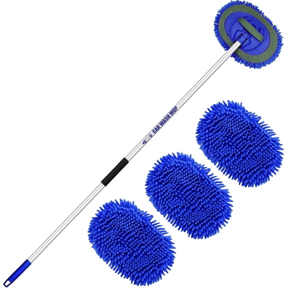 63" Long Handle Wash Brush Microfibre Extendable Cleaning Mop Mitt for Caravan Van Tyre Window Wheel Roof 2 in 1 Interior Duster Remover Scratch Free Clean Product 3