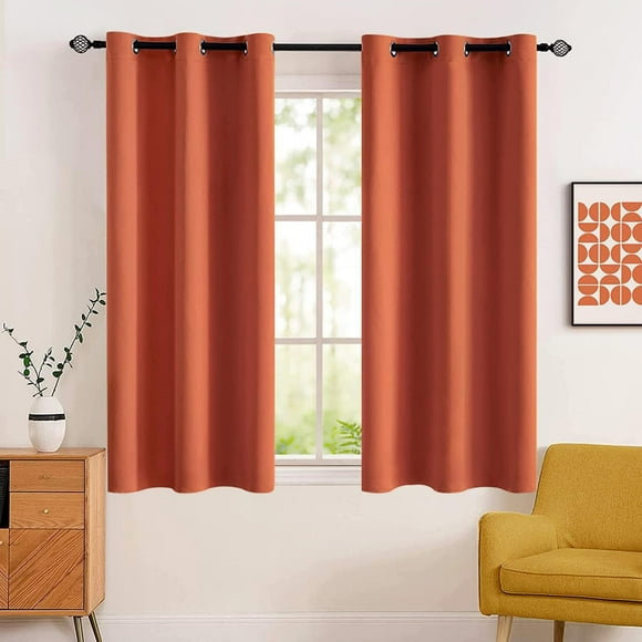 63" Long Room Darkening Curtains Thermal Insulated Rust Terracotta Drapes Window Treatment Set Grommet Top Light Blocking Blackout Curtain for Fall Living Room/Bedroom 2 Panels Burnt Orange