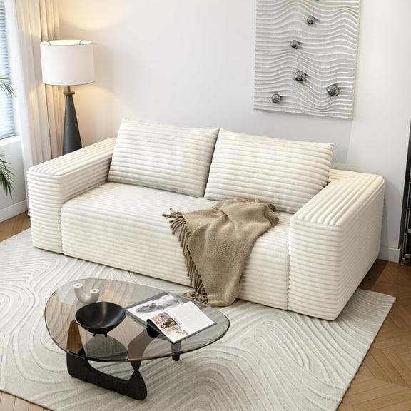 63" Loveseat Sofa,Modular Couch with Deep Seat Memory Foam,Comfy Small Cloud Couch for Small Spaces,No Assembly Required Sofa for Living Room Bedroom,Apartment,White