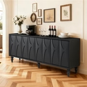 BFJDM 63" Mid-Century Wood 4-Door Sideboard Buffet Cabinet with Adjustable Shelves, Black