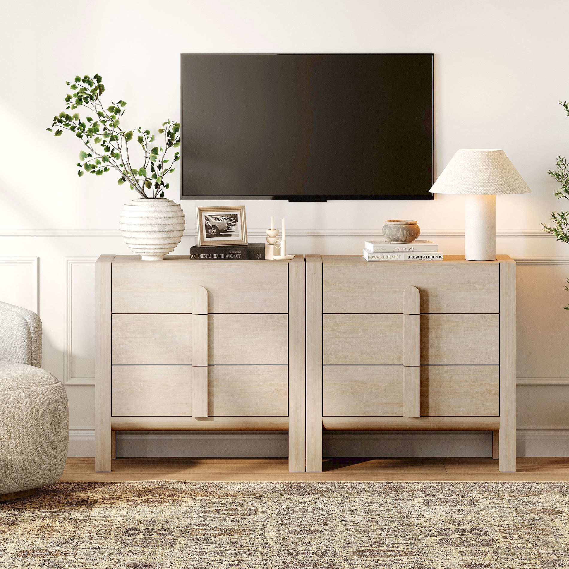 63" Mid-Century Modern TV Stand, Dresser with 6 Drawers, Wooden TV Console with Storage for Living Room,Bedroom